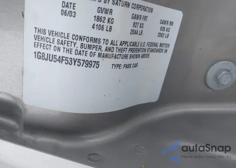 2003 Saturn L-Series L200 из США, поврежденный, VIN 1G8JU54F53Y579975